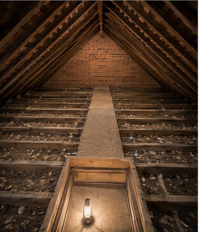 Before: the loft of a Victorian upper-flat with a shared roof void in Edinburgh, ahead of the mineral wool top-up