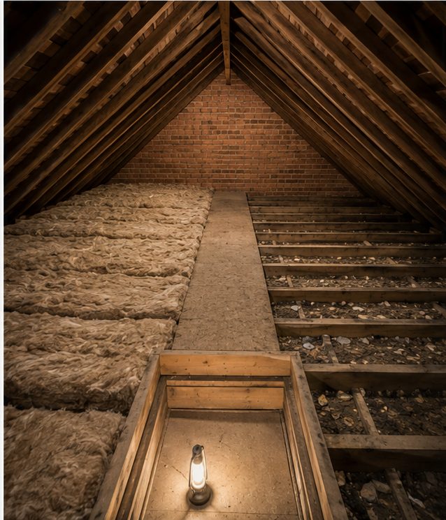 During: Knauf mineral wool being installed in a Edinburgh loft